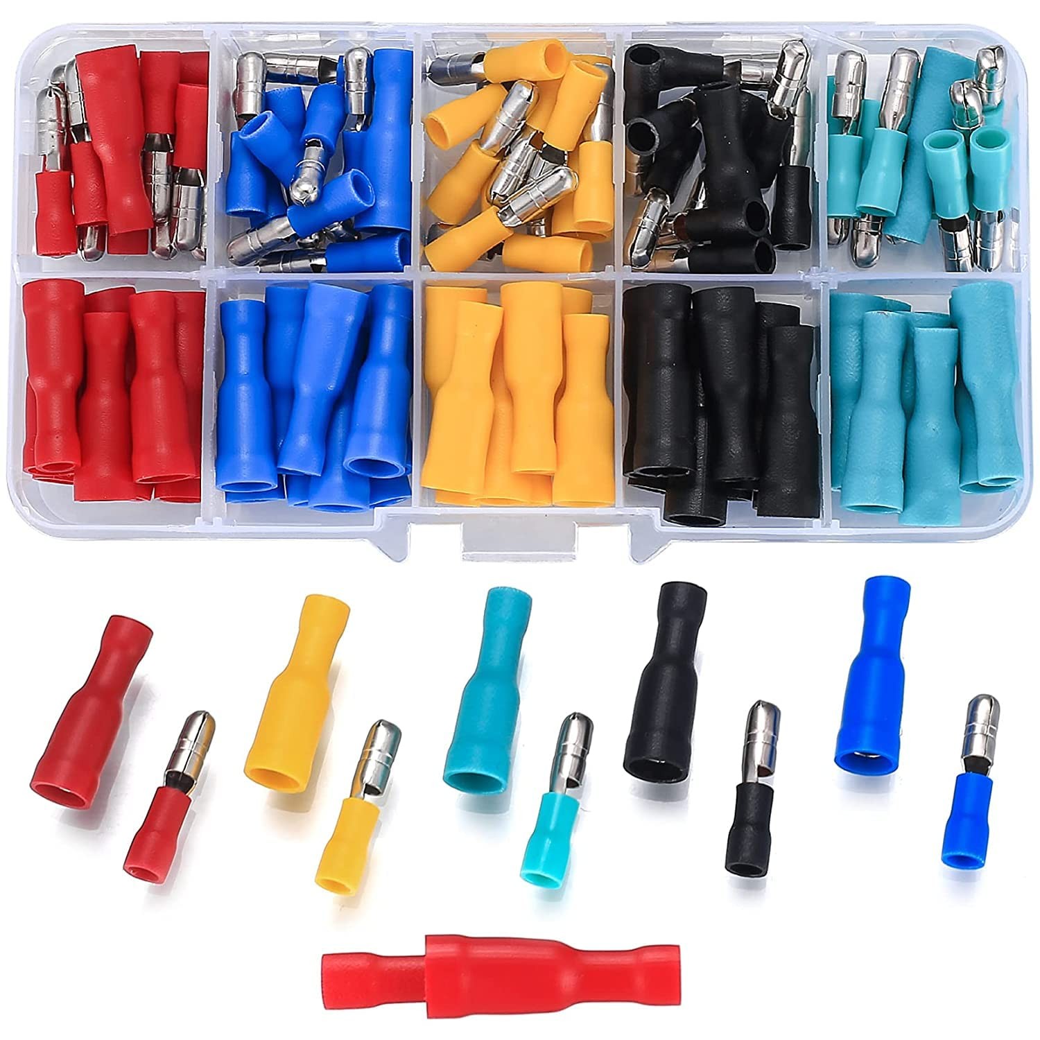 100 Pcs Bullet Connectors Kit, Insulated Bullet Connectors Terminals Female and