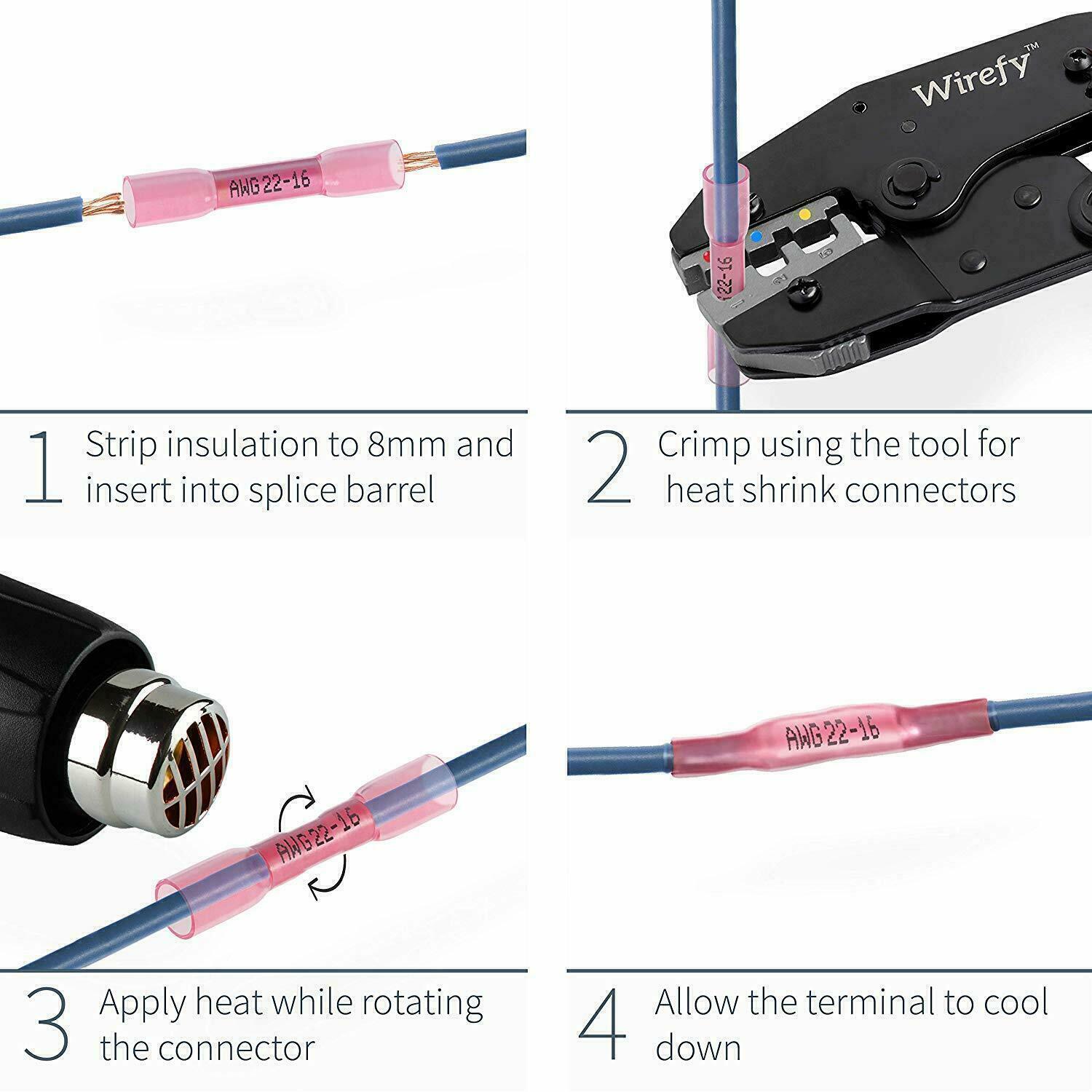 100/500pcs 22-10AWG Heat Shrink Butt Wire Splice Connectors Seal Crimp Terminals