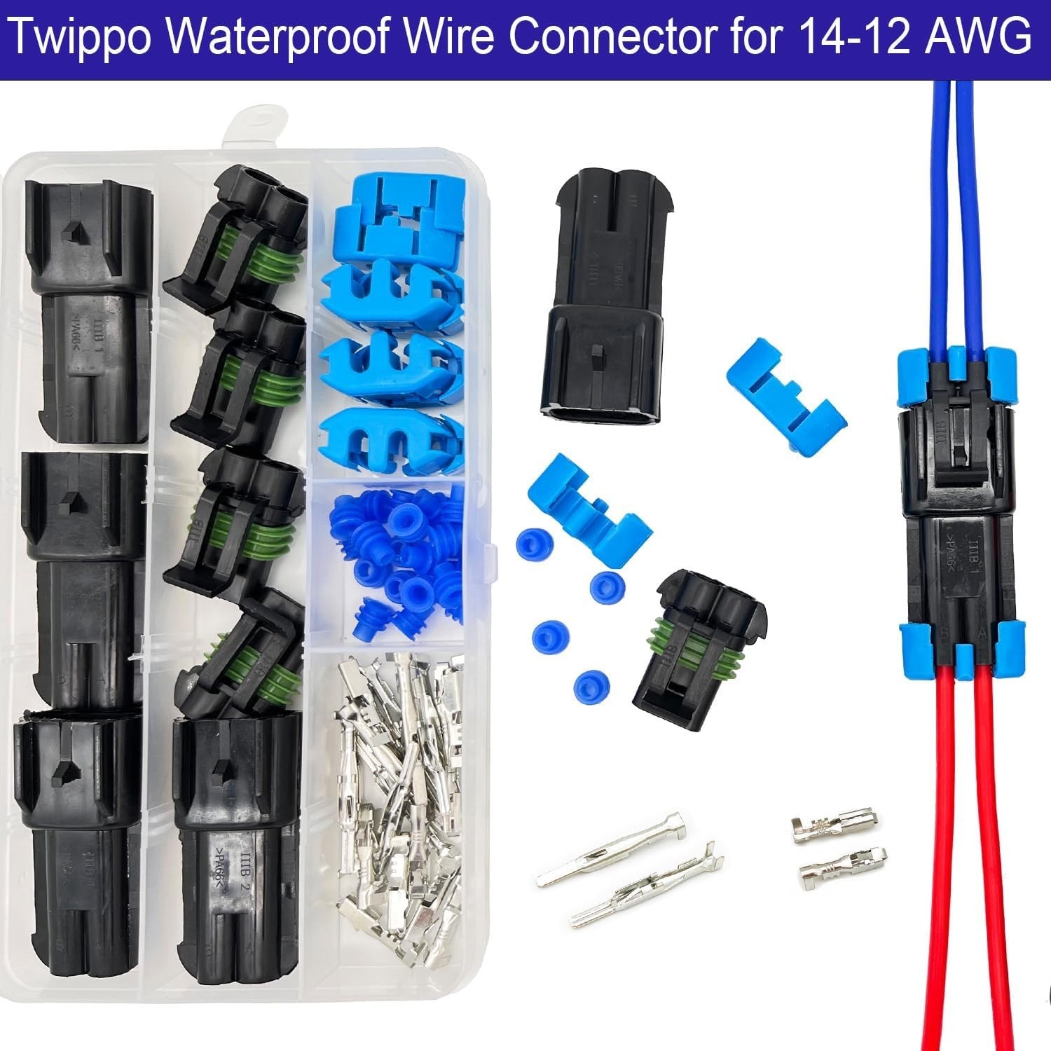 **Waterproof 2 Pin Automotive Connector Kit – 14-12 AWG 4 Set**