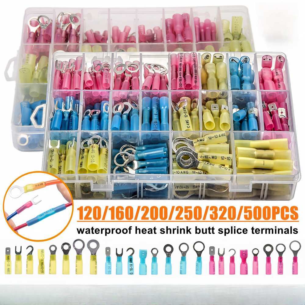 320/500pcs Heat Shrink Butt Wire Connectors Waterproof Crimp Splice Terminal Kit