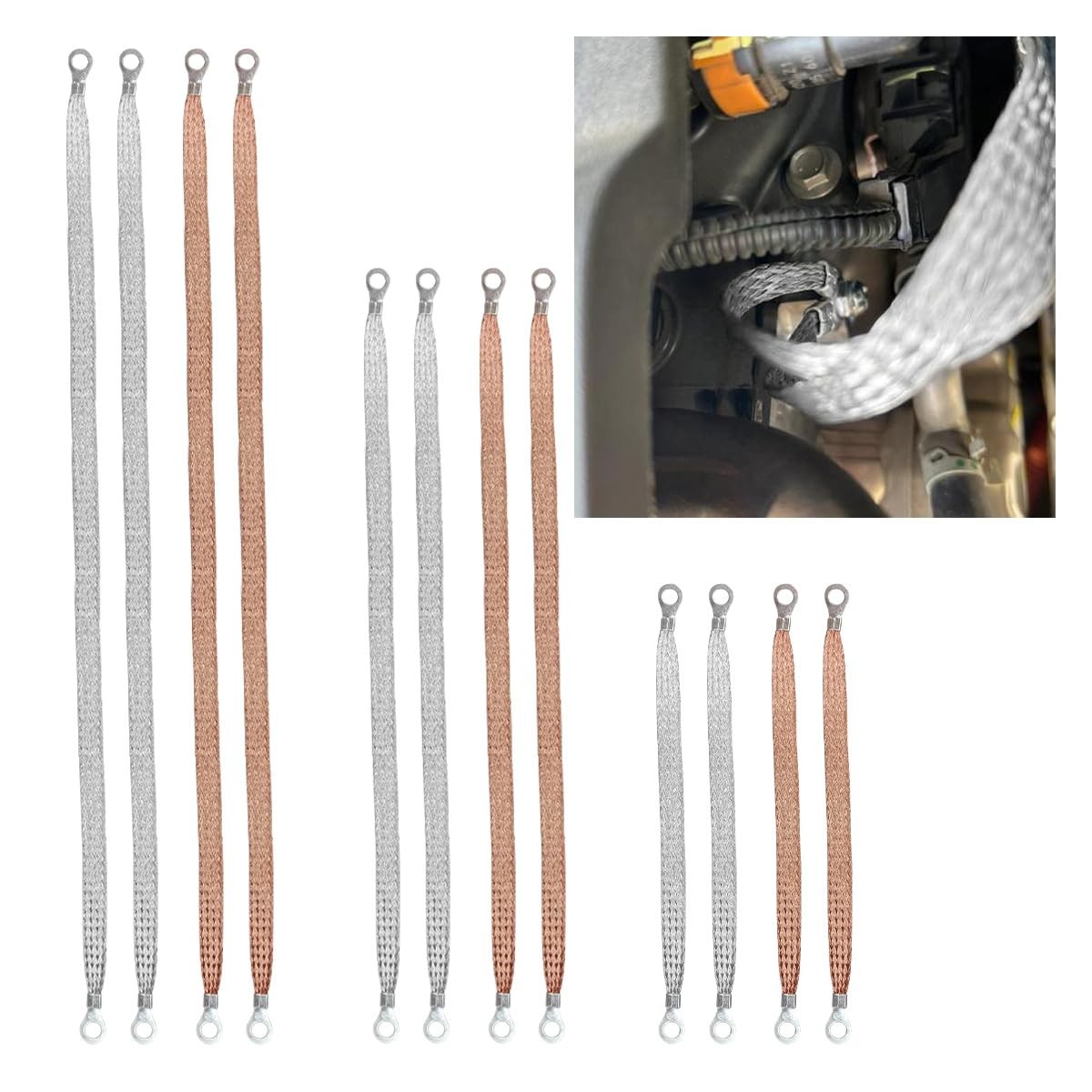 12 Pcs 10-20″ Tinned Copper Braided Ground Strap Kit for Auto Engine