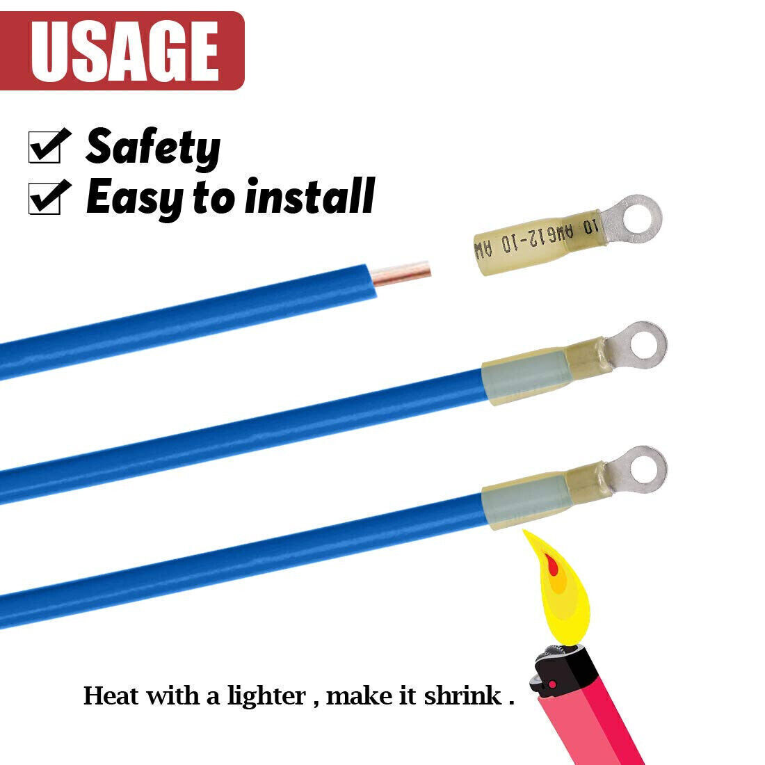 Wire Crimp Connectors Heat Shrink Ring Terminals Awage US Waterproof AWG 22-10