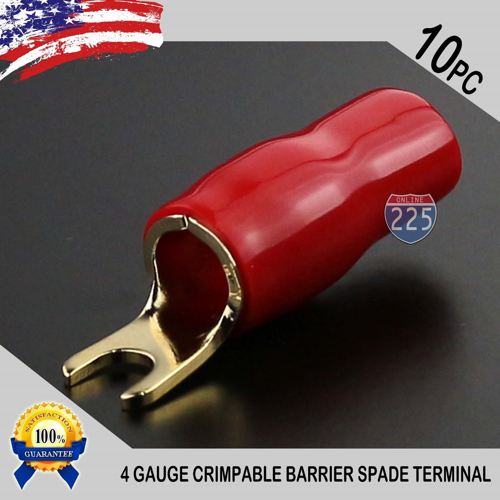 4 Gauge Gold Spade Fork Terminal 10 pack Wire Crimp Insulated 5/16 connector AWG