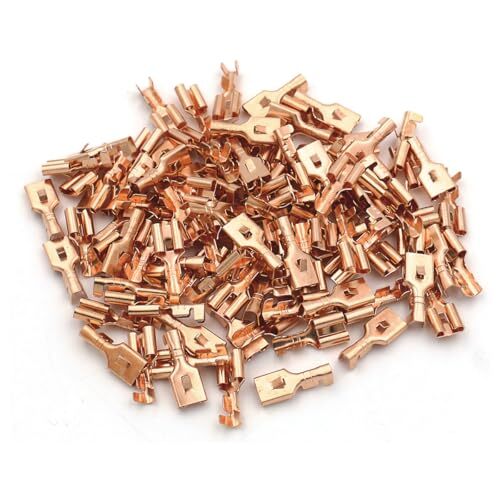 100 Pack 4.8mm Female Spade Locking Tab Non-Insulated Crimp Connectors
