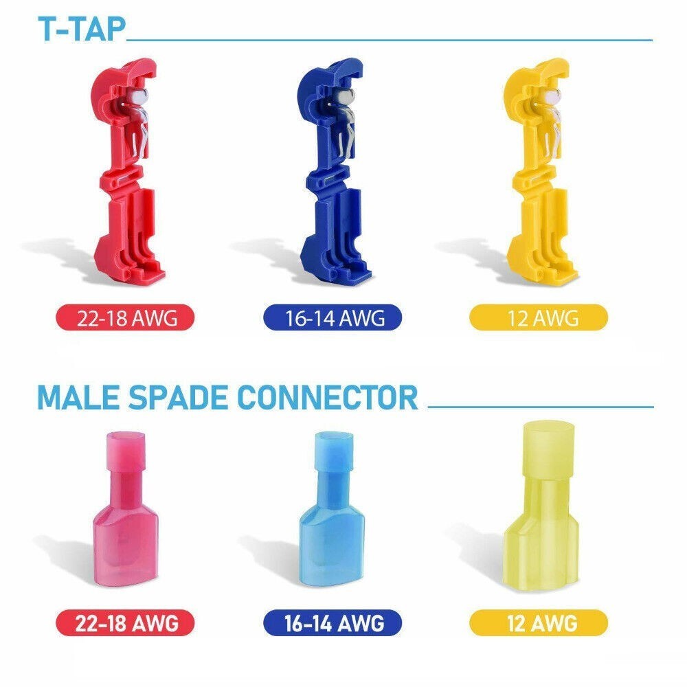 240Pcs Quick Splice T-Tap Insulated Crimp Terminals Kit Spade Wire Connectors