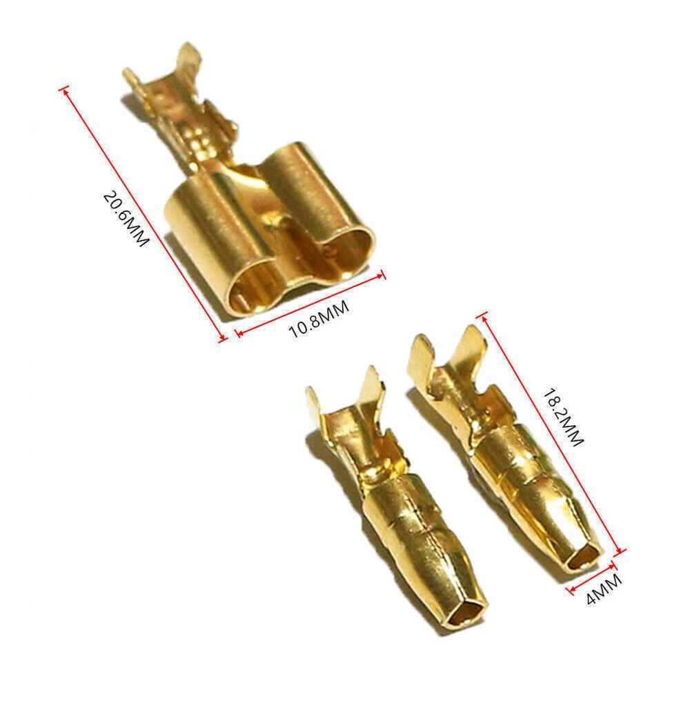 60PCS Male Female Motorcycle Brass Double Bullet Connectors Wire Terminals 4mm