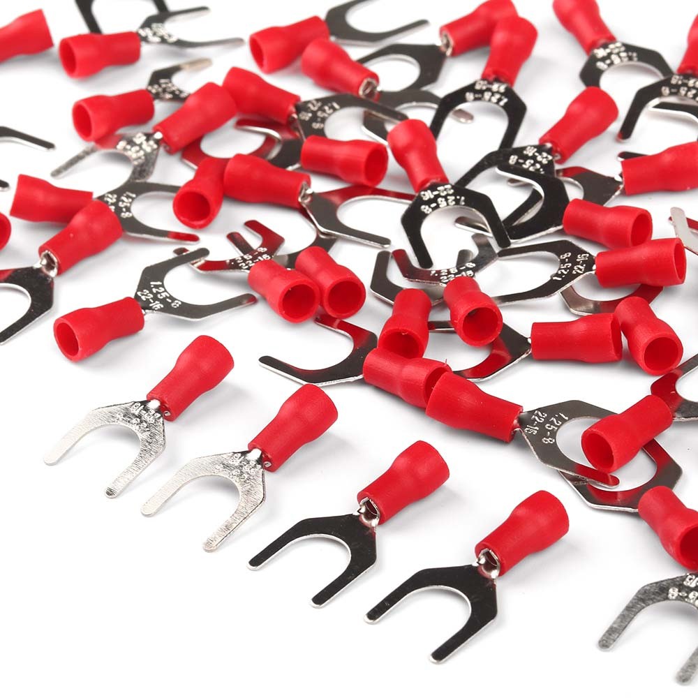 22-16 AWG Wire Cable Connector Insulated Fork Spade Terminal 5/16″ Red 50/100PCS