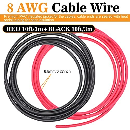 8 Gauge Battery Wire UL1015 Power Tinned AWG 8 Red&Black + 3/8″ 5/16″ lugs