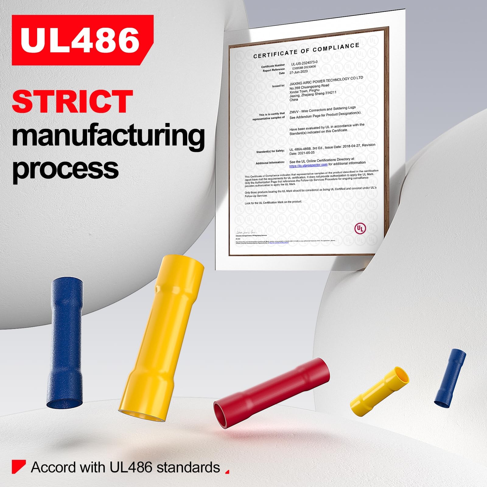 AIRIC 16,14 AWG/Gauge Blue Butt Connectors Wire Crimp Splice Terminals | UL,16-1