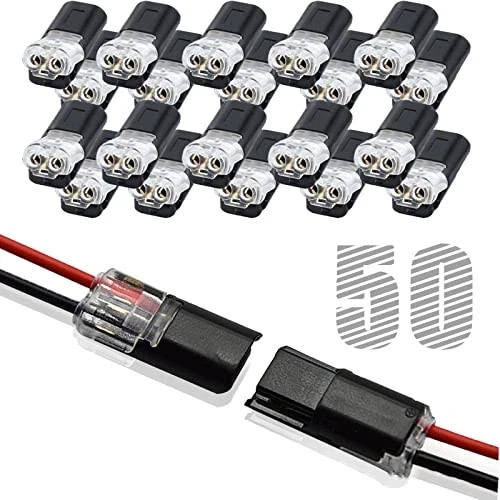 50 Pcs Quick Splice Wire Connectors 2 Pin Double Wire Plug with Locking Buckle