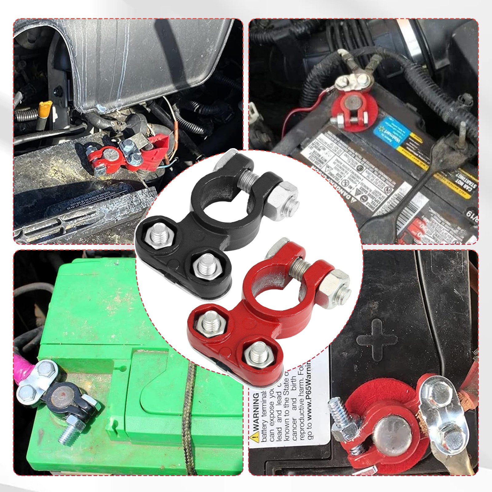 2x Pure Lead Battery Terminals Connectors Clamps Top Post Protector w/ Washers