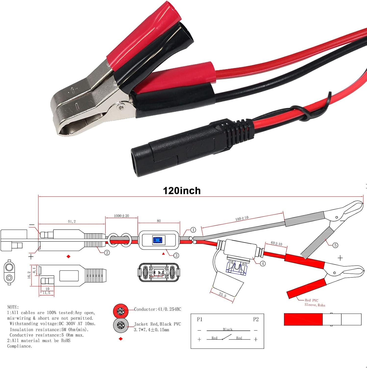 SAE to Battery Alligator Clip – 12V SAE 2Pin Quick Disconnect Cable 10Ft SAE