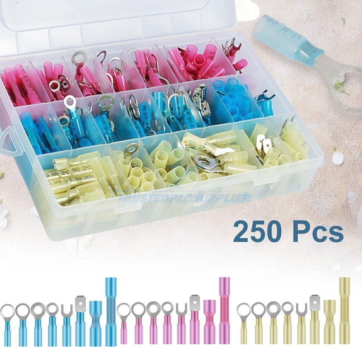 250x Heat Shrink Wire Connectors Electrical Ring Fork Spade Crimp Terminals Kit