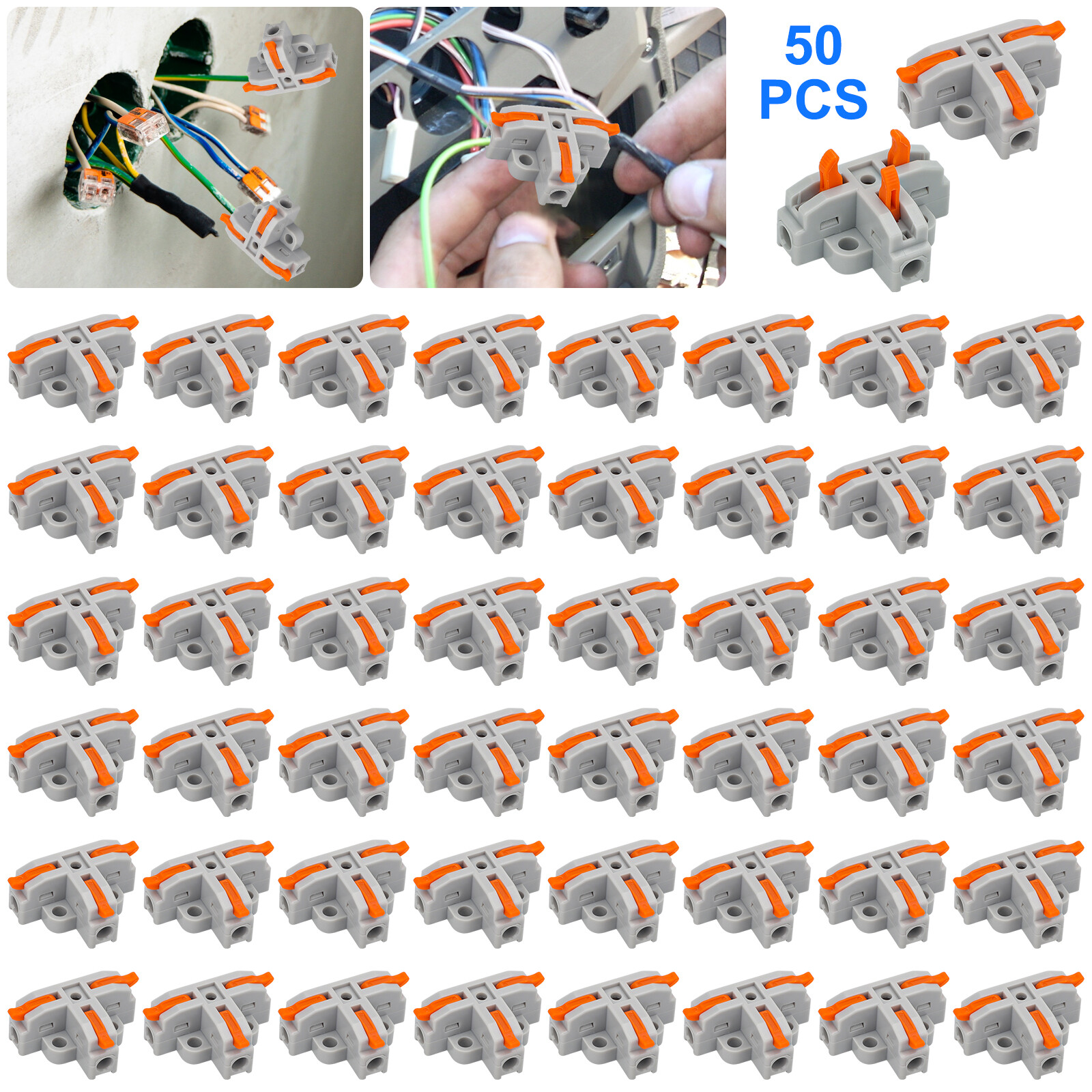 50Pcs 28-12AWG Compact Wire Conductor Connectors T-Tap Lever Wire Splitters