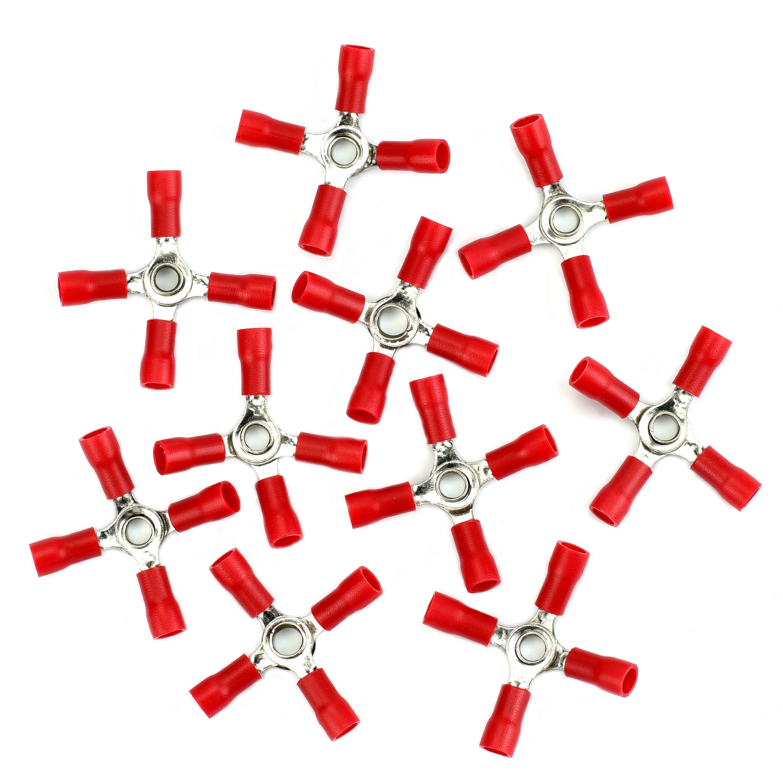 10 Wire Crimp 4 Way X Ring Butt Connector Terminal Vinyl Red 22-18 awg Gauge GA