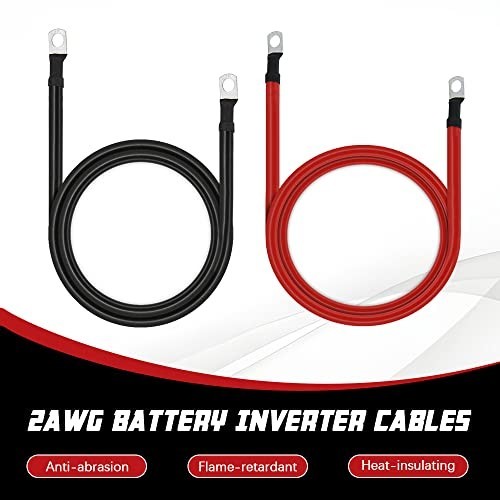 2 AWG Battery Cables 2 Gauge Pure Copper 5FT 3/8 Inch Lugs Inverter Solar