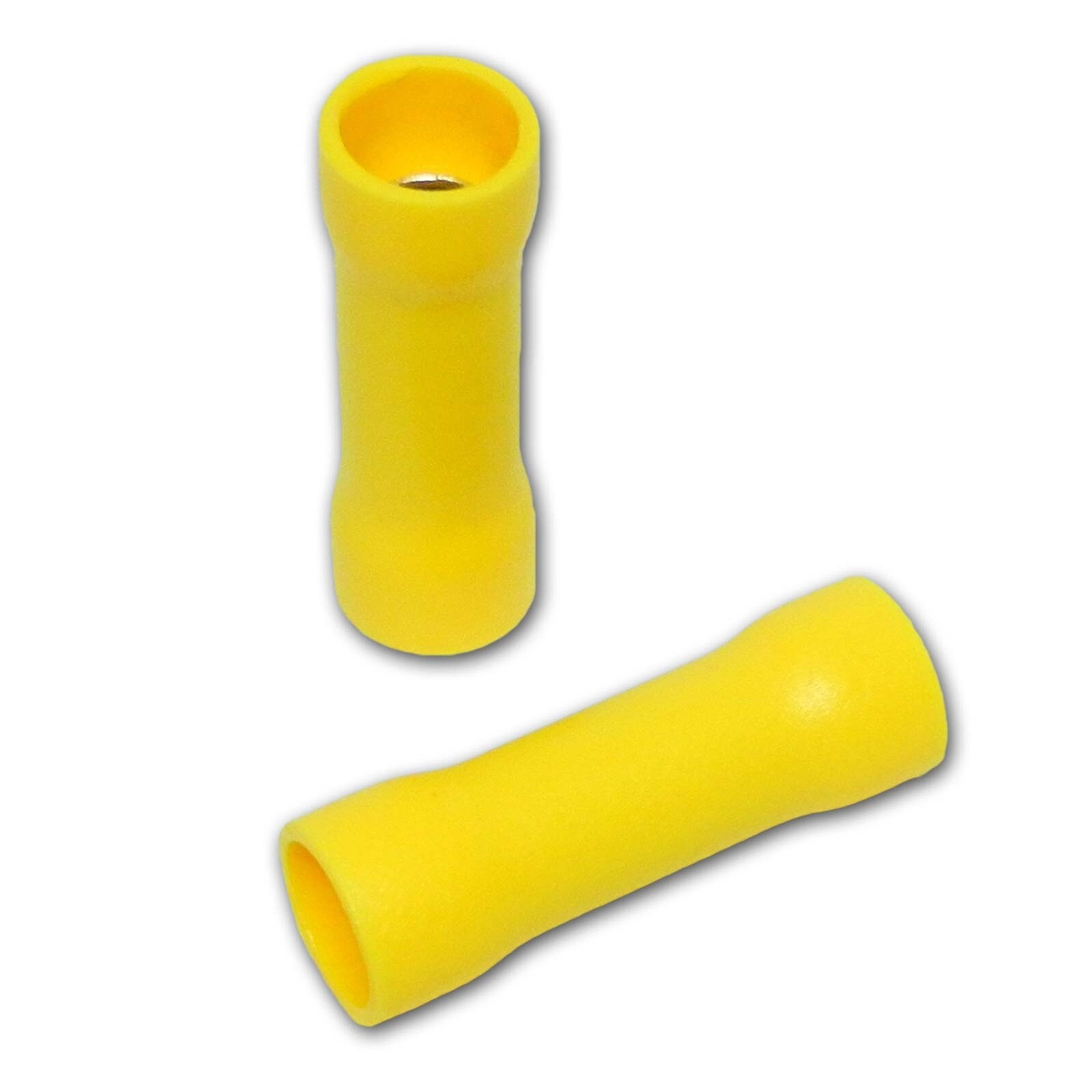 100pc Pkg 12-10 Gauge Ga AWG Yellow Vinyl Butt Crimp Splice Connectors Insulated