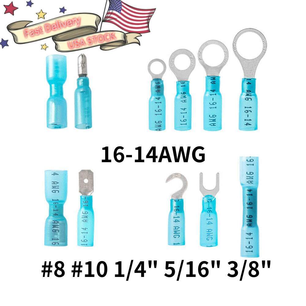 10/180PCS Heat Shrink Wire Connectors Electrical Ring Fork Spade Crimp Terminals