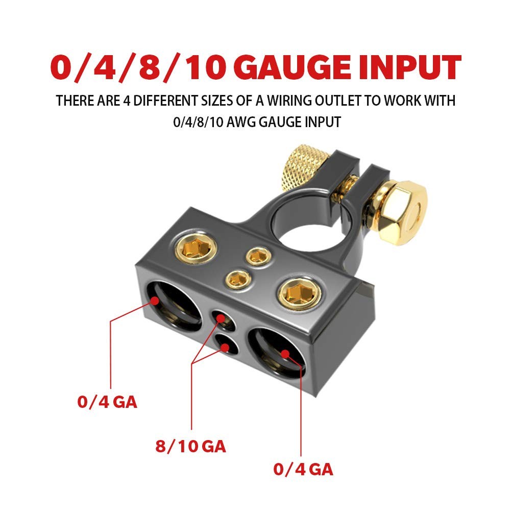 0/4/8/10 Gauge AWG Positive & Negative Car Battery Terminal Connectors with S…