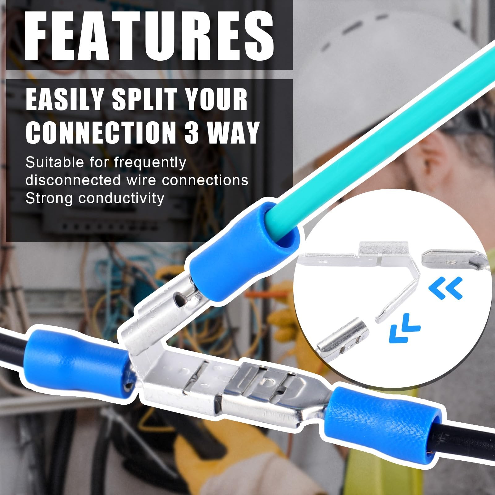 50 Pcs Silver Double Piggyback Connectors, Male, Female, Quick Disconnect
