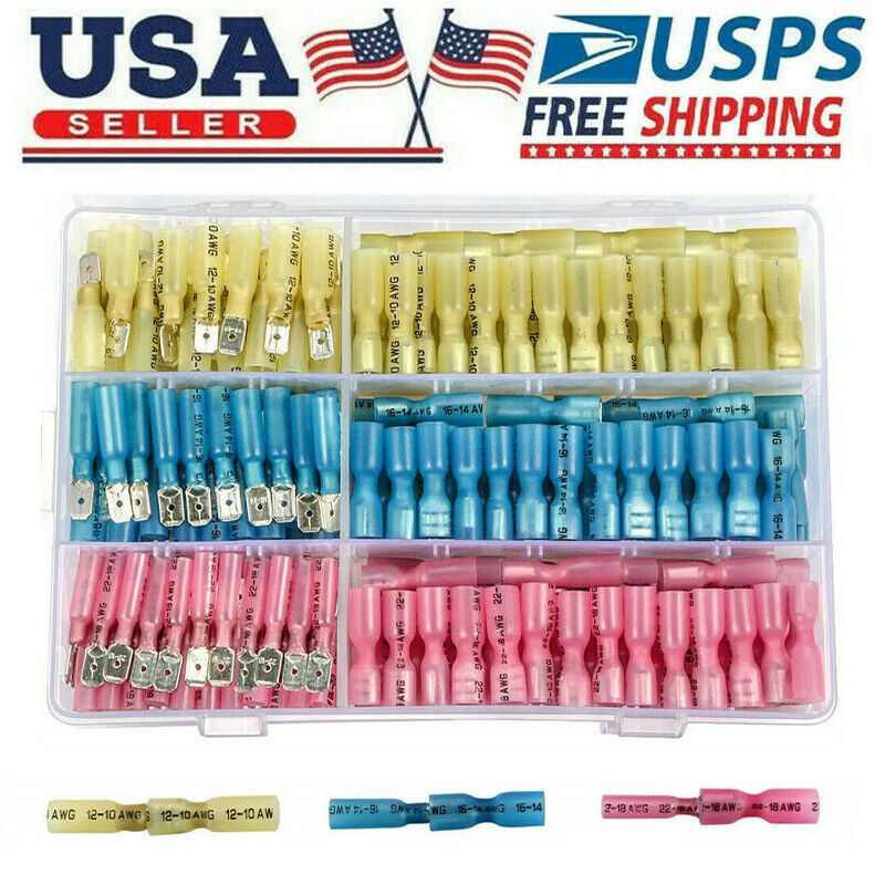 220 Waterproof Heat Shrink Wire Spade Connectors Crimp Terminals Solder Seal kit