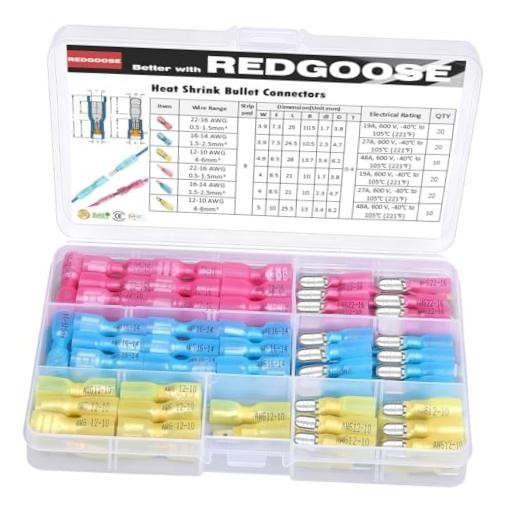 100PCS Heat Shrink Bullet Connectors 22-10 Gauge Insulated Bullet F&M
