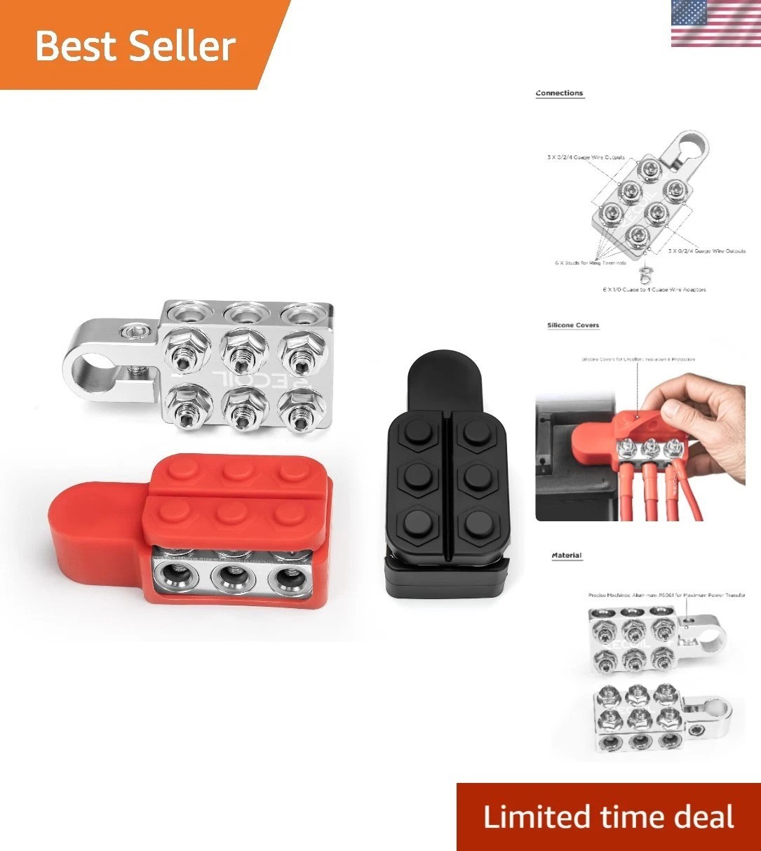 12-Way Positive & Negative Battery Terminals for SAE/DIN/EN Top Posts Pair SI…