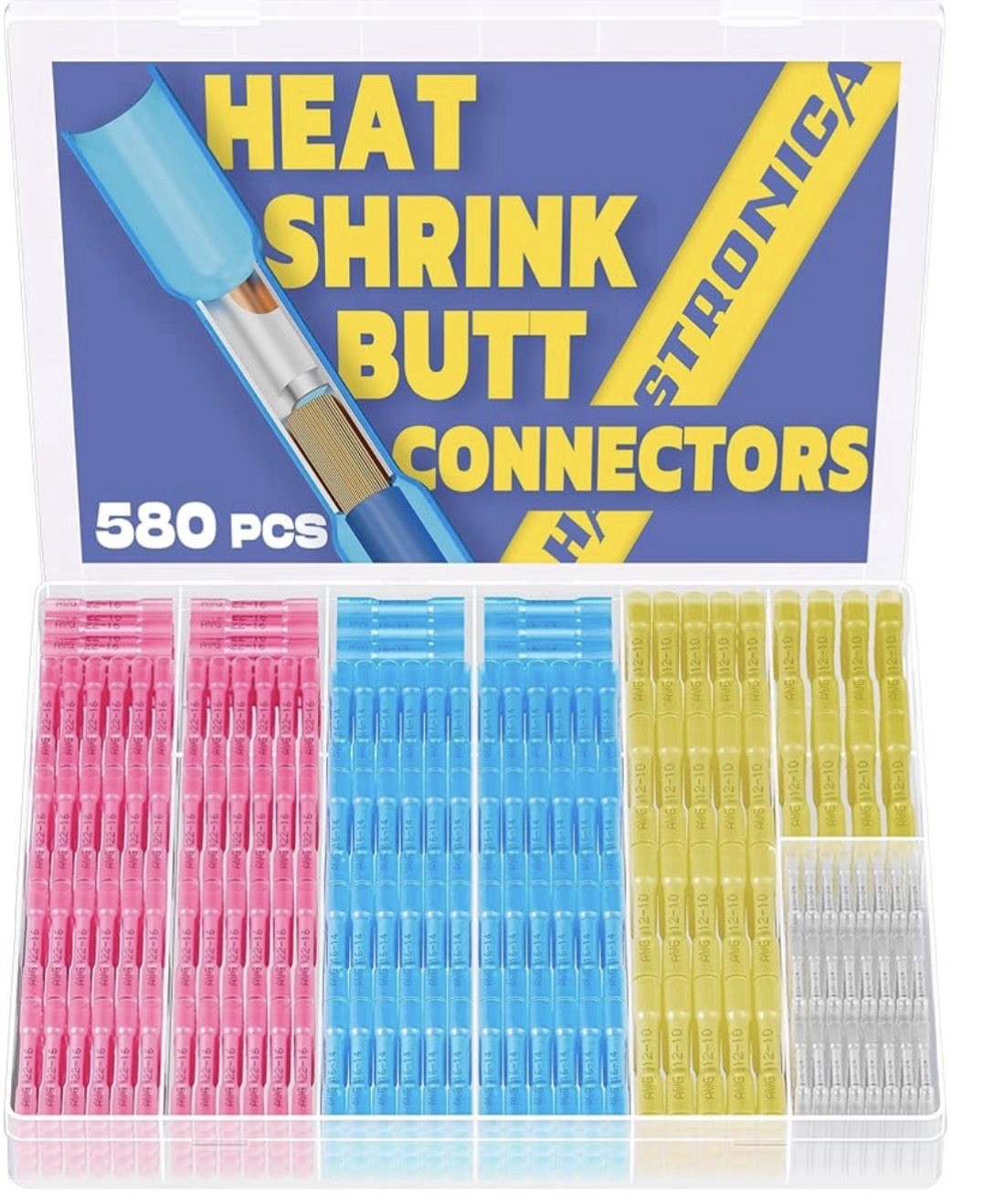 580PCS Heat Shrink Butt Connectors Kit Marine Grade Waterproof Insulated Electri