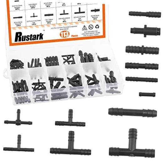 113Pcs Nylon Vacuum Connector Assortment Kit, Barbed Automotive Vacuum Tubing