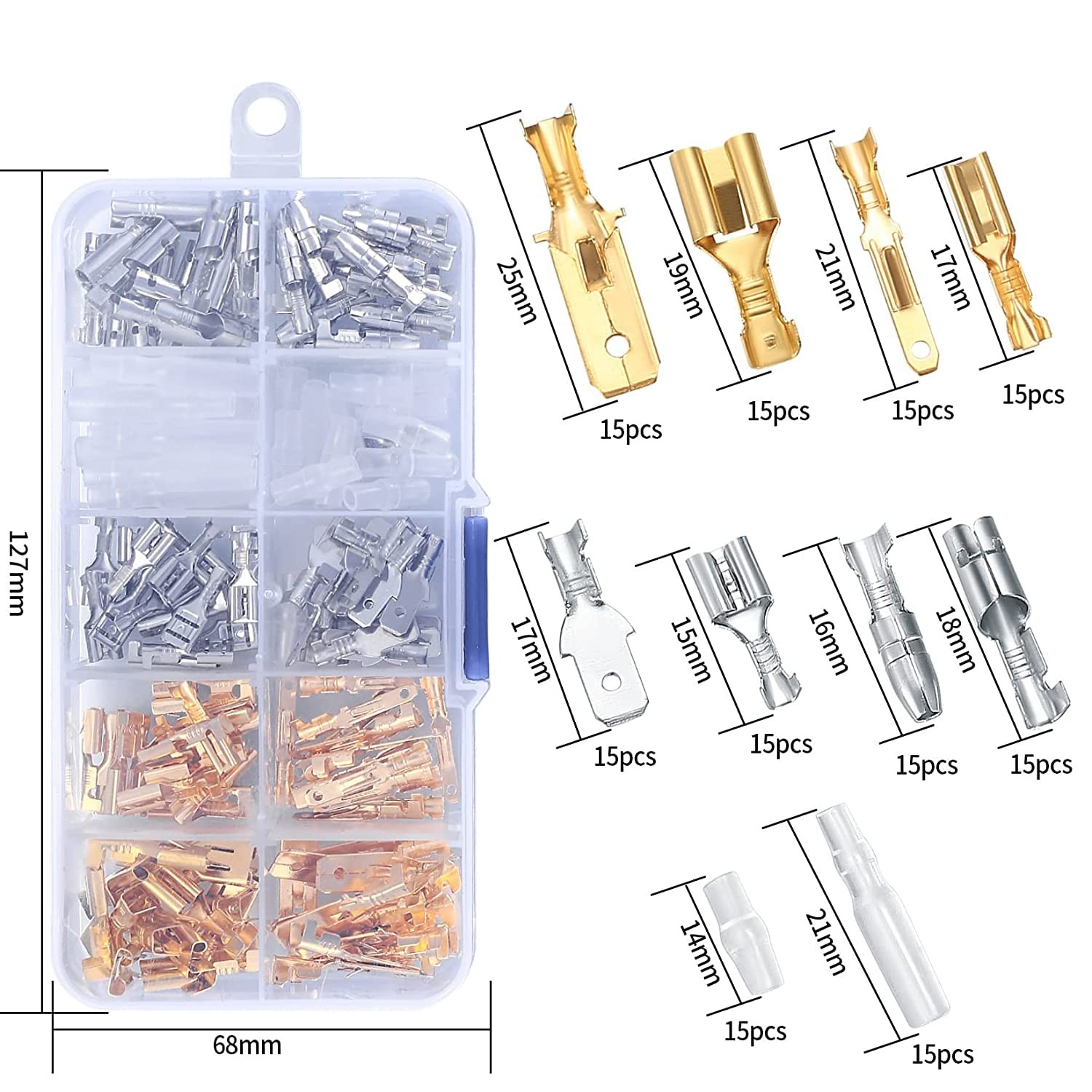 150 Pcs 2.8/4.8/6.3mm Quick Splice Male and Female Wire Spade Connectors, Wire C