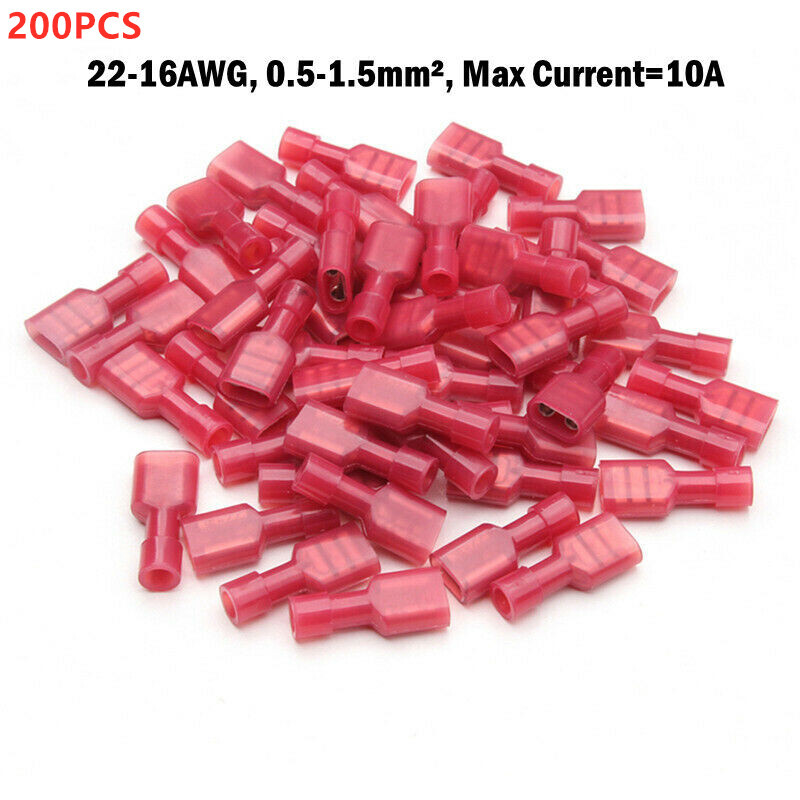 500/200PCS Female Insulated Wire Spade Terminals Crimp Connectors AWG 22-10 Set