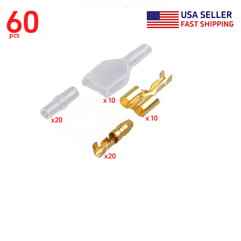 60PCS Male Female Motorcycle Brass Double Bullet Connectors Wire Terminals 4mm
