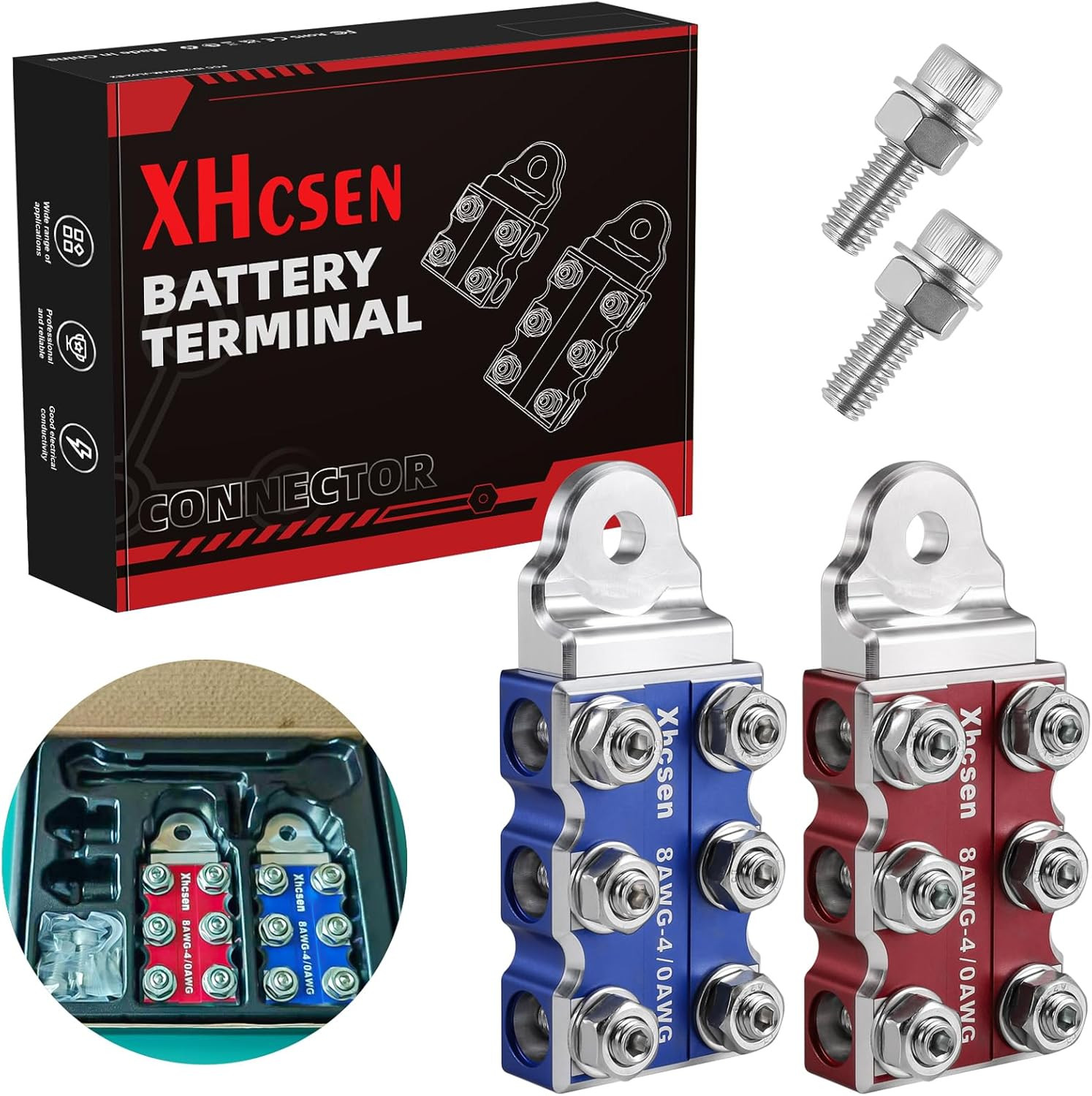 Heavy-Duty 12-Way Battery Terminal Connectors, 8AWG to 4/0 AWG Universal for Cop