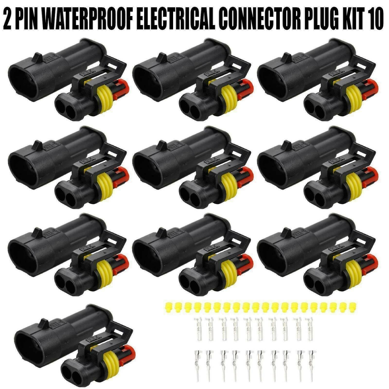 2Pin Way Car Waterproof Male Female Electrical Connector Plug Wire Kit Set Lot