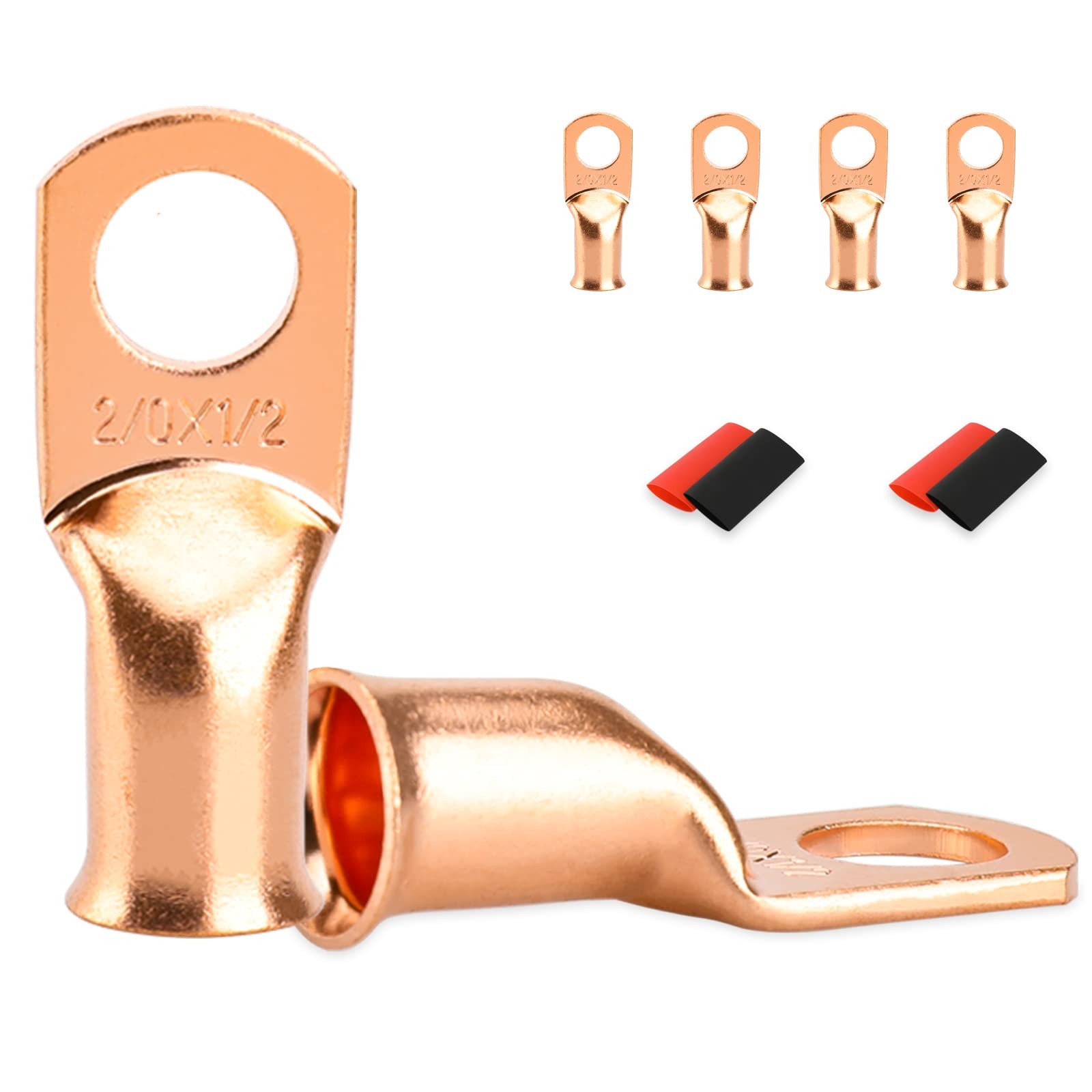 4 PCS Battery Terminal Connectors, 2/0AWG*1/2″(M12) 4PCS, Copper