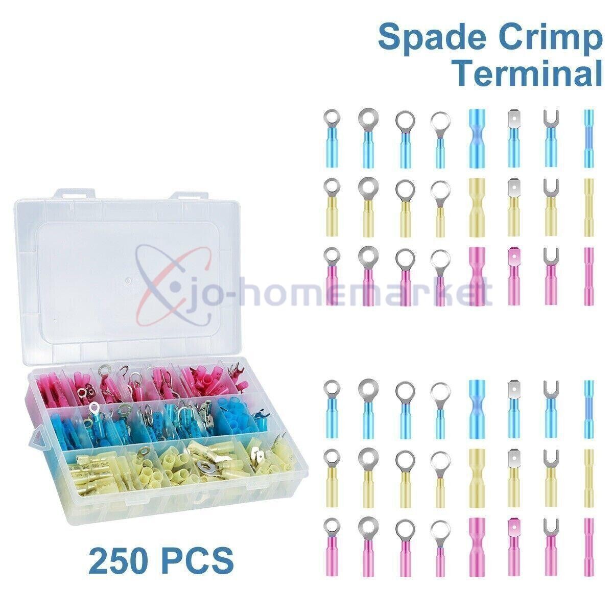 250x Heat Shrink Wire Connectors Electrical Ring Fork Spade Crimp Terminals Kit