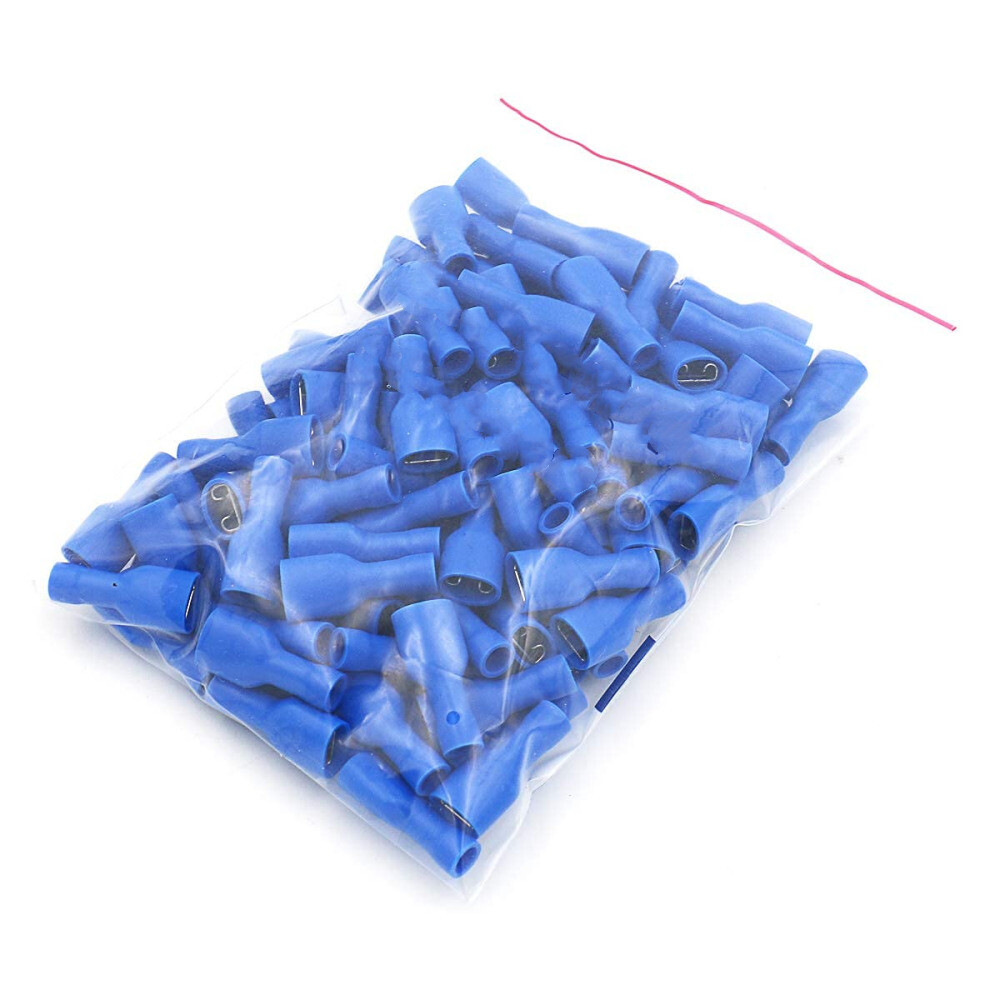 100pcs Female Fully Insulated 6.3mm Spade Terminal Crimp 16-14AWG Wire Connector