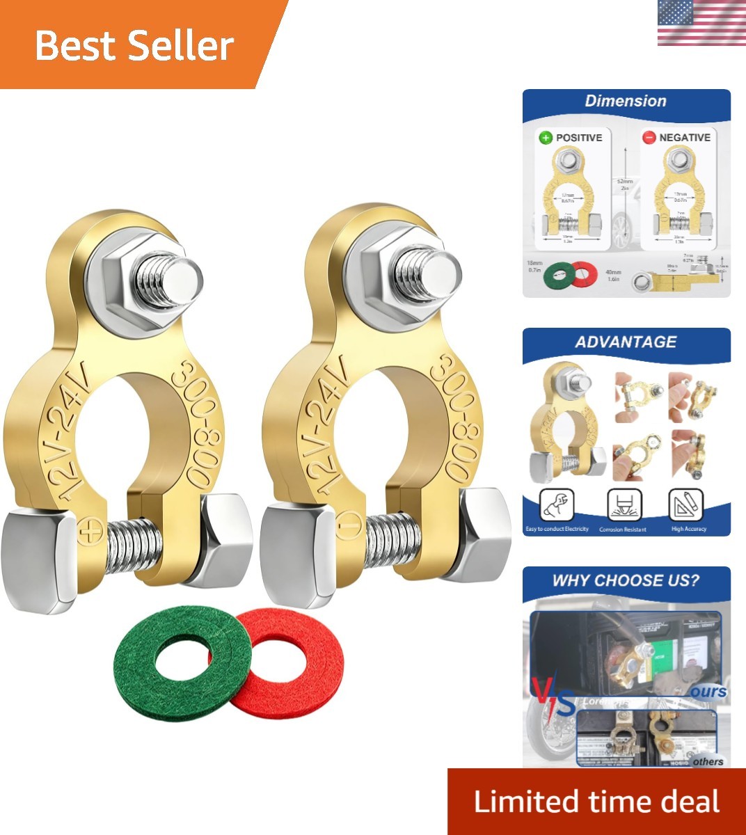 Heavy-Duty Anti-Corrosion Brass Battery Clamp Set – Easy Install for RVs & Cars