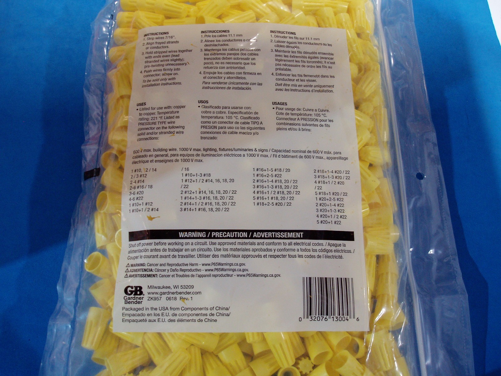 500 PK GB YELLOW WIRE CONNECTORS TWIST ON CONICAL CONNECTOR NUT 13-004