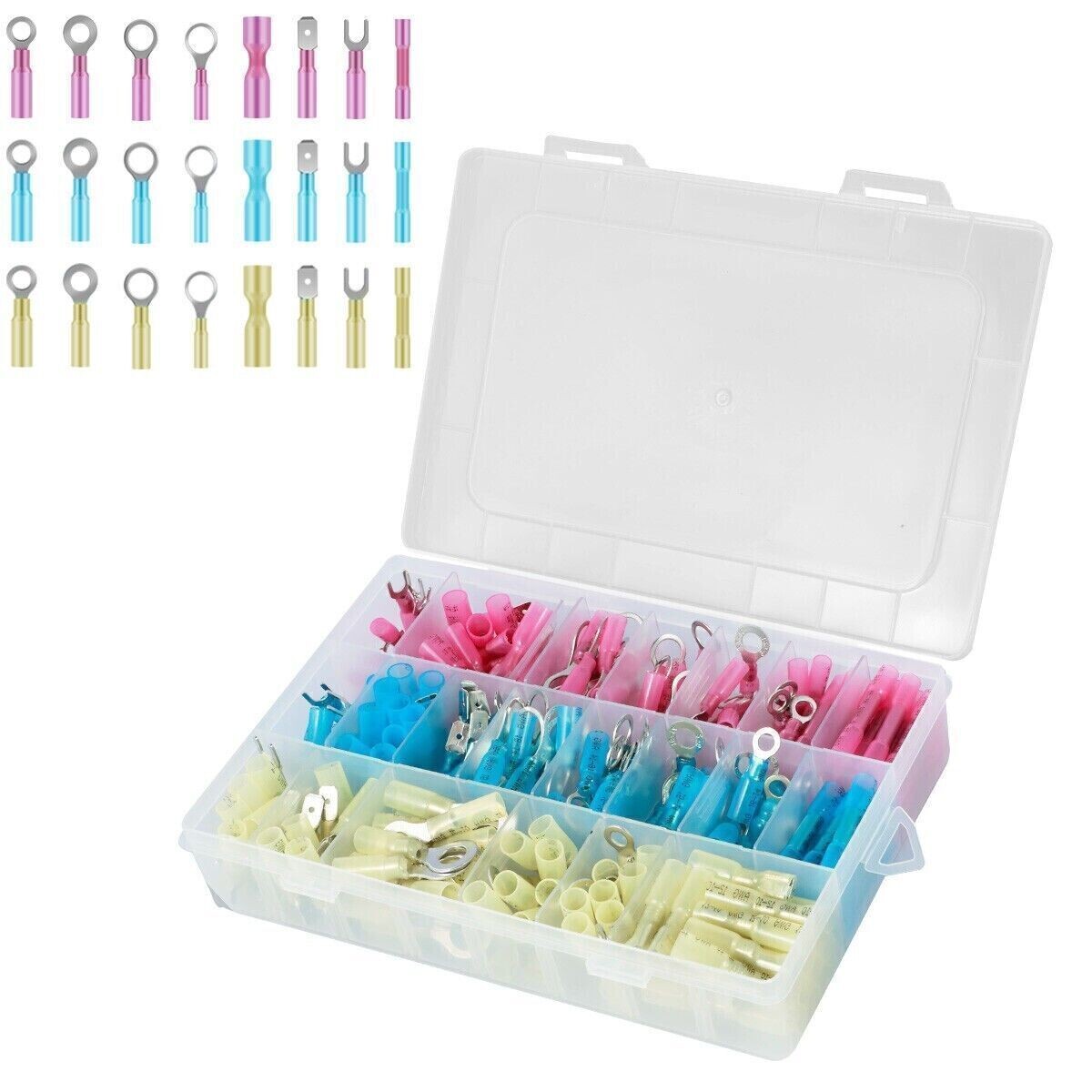 250x Heat Shrink Wire Connectors Electrical Ring Fork Spade Crimp Terminals Kit