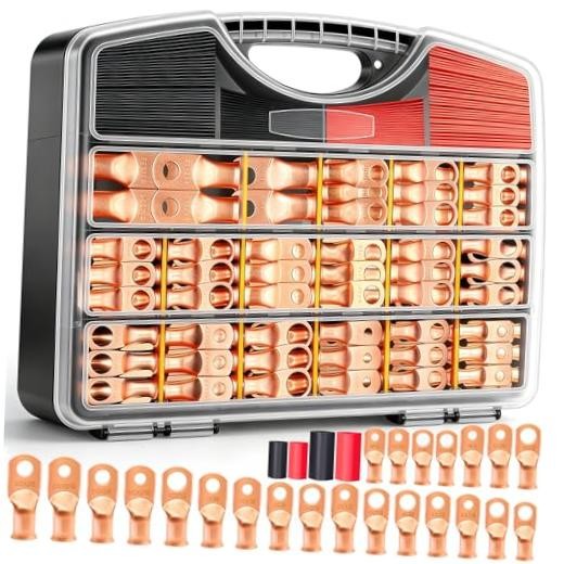 /230PCS Battery Cable Ends Kit AWG 8 6 4 2 1 1/0 2/0 Heavy Handheld box-230PCS