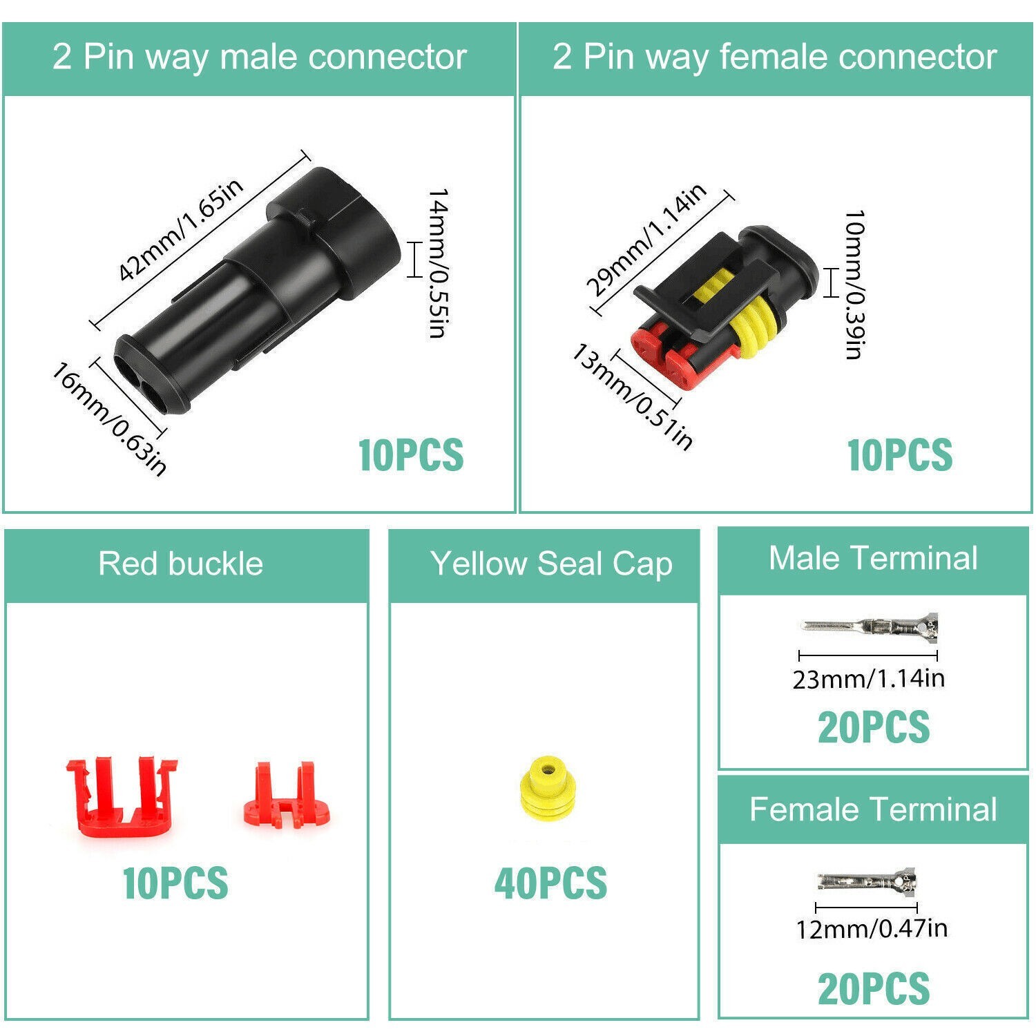 2Pin Way Car Waterproof Male Female Electrical Connector Plug Wire Kit Set Lot