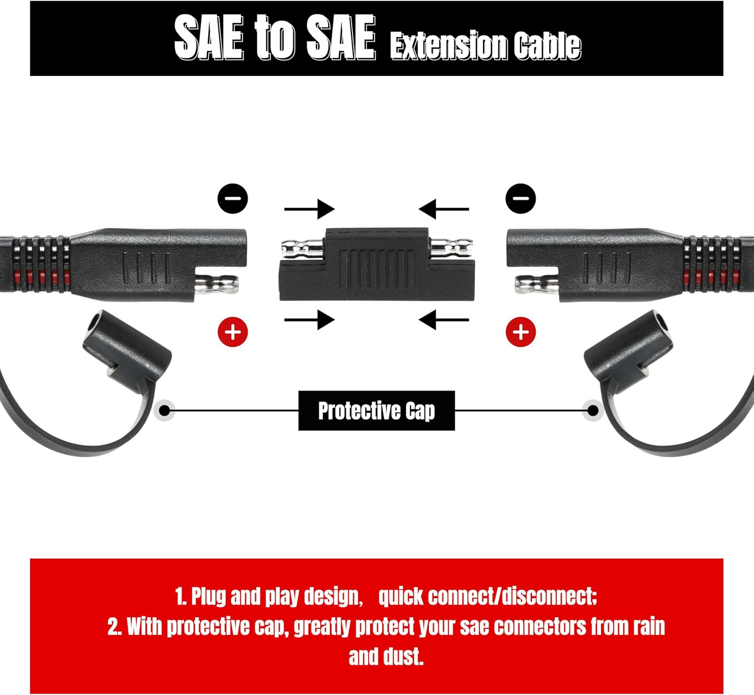 10FT 14AWG SAE Extension Cable, 14 AWG SAE Quick Disconnect Wire Harness 14 Gaug