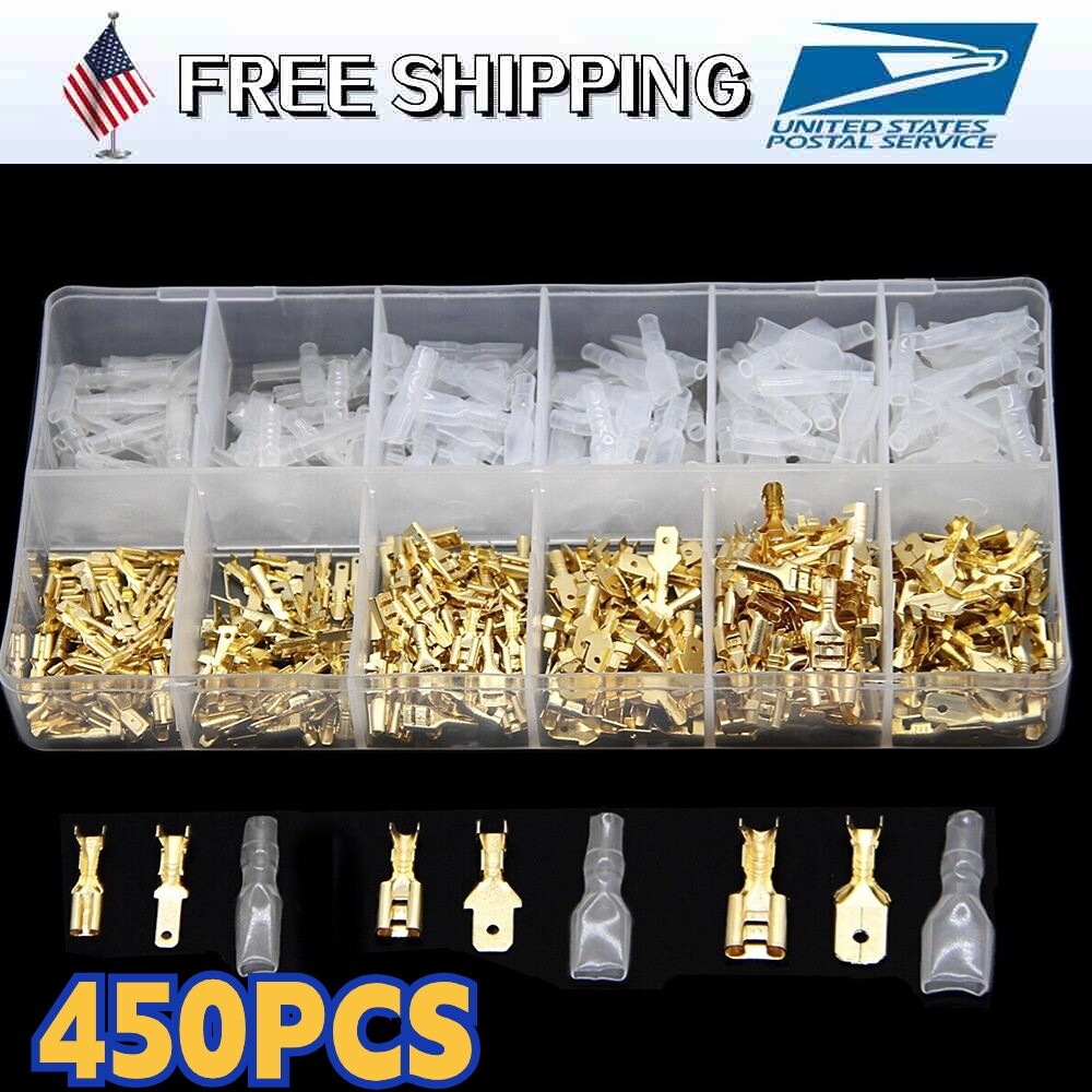 450PCS 2.8/4.8/6.3mm Male Female Spade Crimp Terminals Electrical Connectors Set