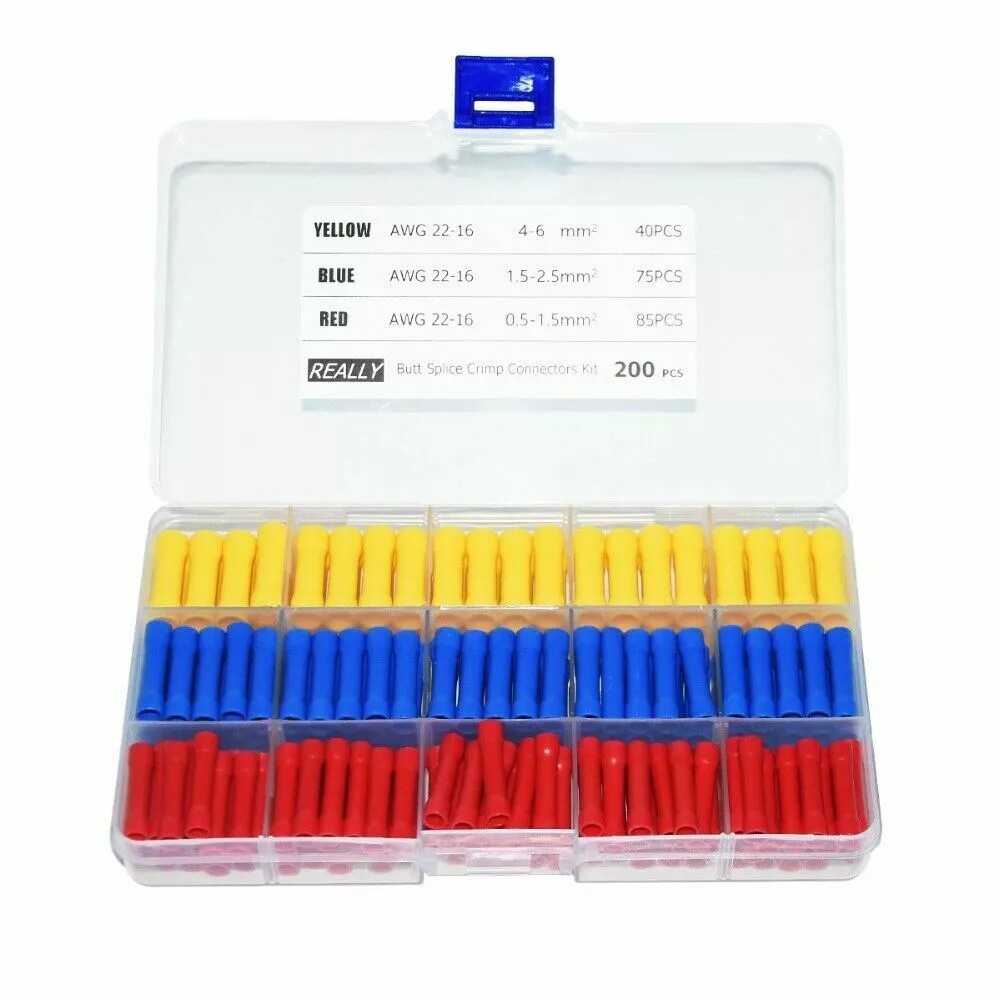 200PCS Electrical Straight Butt Connectors Insulated Splice Crimp Wire Terminals