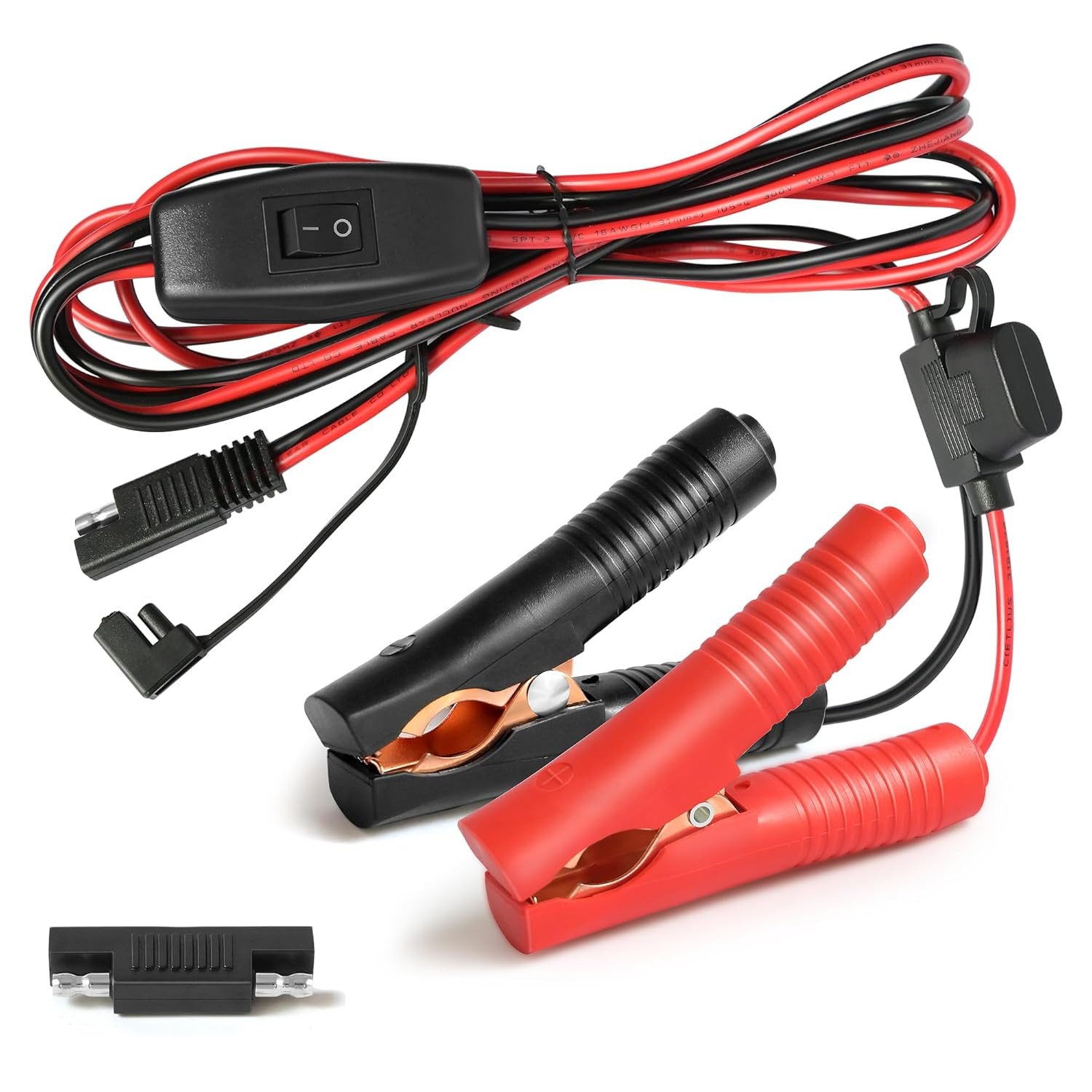SAE Battery Alligator Clips Wire Harness with On/Off Switch 7.9Ft/2.4M 16AWG,12V