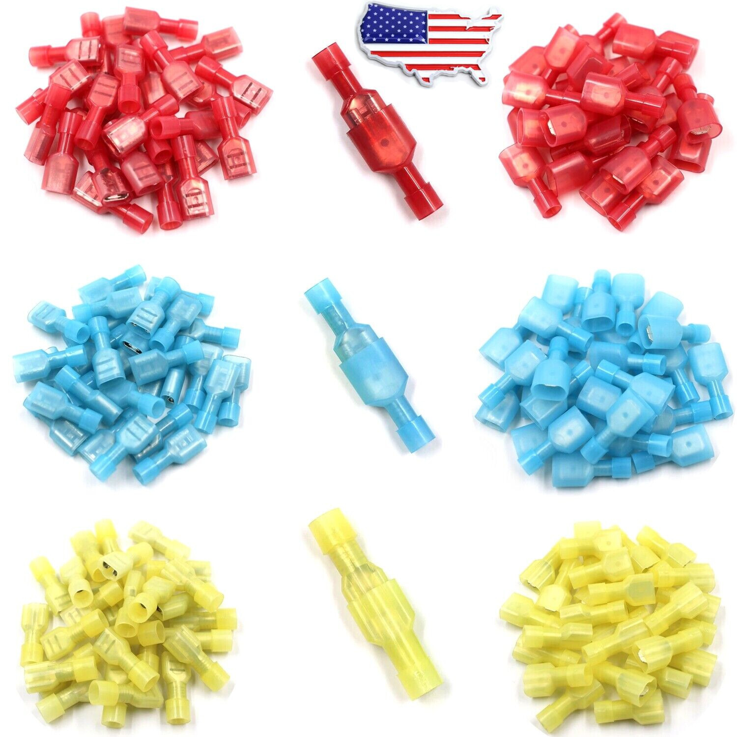 200/100PCS Nylon Insulated Wire Spade Terminals Cable Crimp Connectors 22-10 AWG