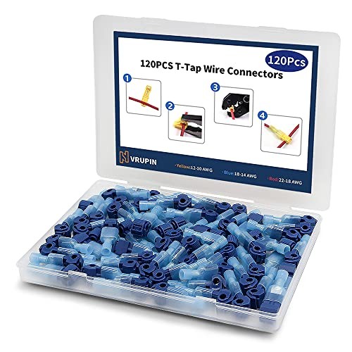 120 PCS T Wire Connectors – Blue 18-14AWG Waterproof Wire Taps, T Blue 120