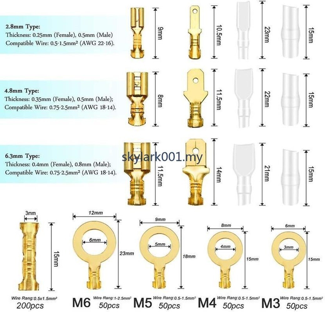 1000Pcs Assortment Spade Male Female Terminals Electrical Wire Crimp Connectors