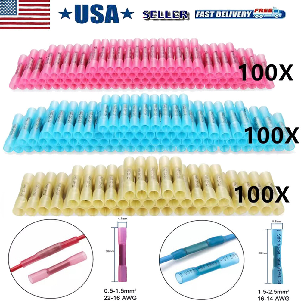 300X Heat Shrink Butt Splice Wire Connector Insulated Waterproof Crimp Terminals